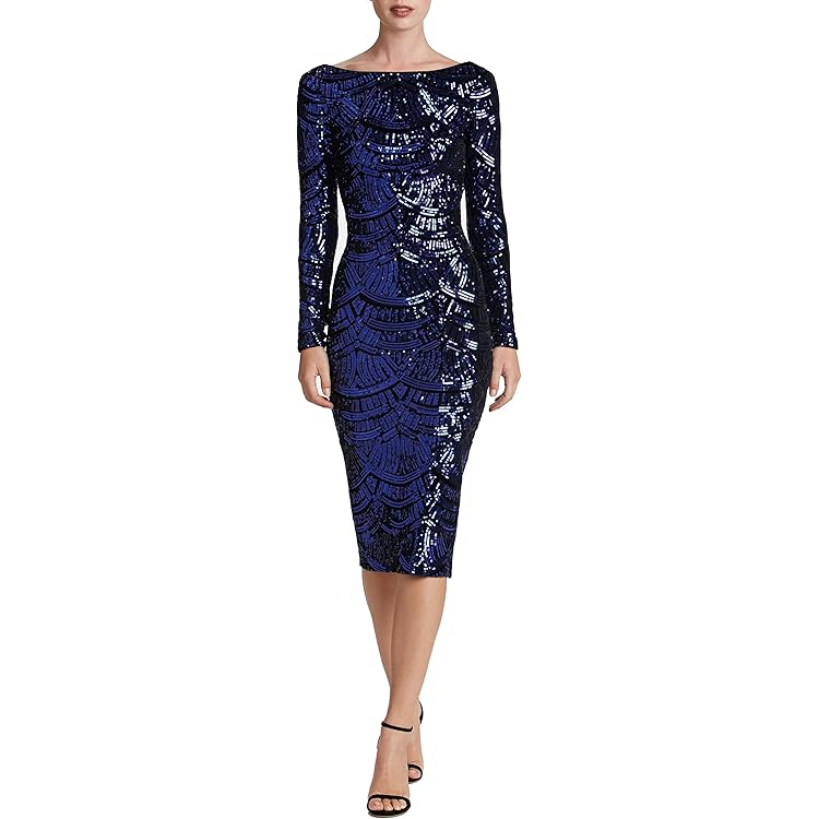 Women's Emery Long Sleeve Stretch Sequin Midi Sheath