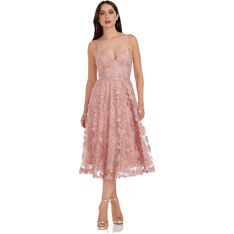 Women's Tahani Plunge Neckline Fit and Flare Midi Dress